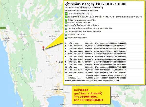 ขายที่นา ราคาถูกๆ  ไร่ละ 70,000 – 120,000 กำแพงเพชร อ.ขาณุวรลักษบุรี สลกบาตร เจ้าของขายเอง