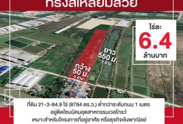 ที่ดินบางบ่อ สมุทรปราการ ทรงสี่เหลี่ยมสวย ต่ำกว่าระดับถนน 1 เมตร
