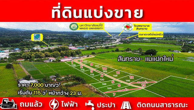 ที่ดินแบ่งขายบ้านแม่แฝกใหม่ใกล้ตลาดเจดีย์แม่ครัว**เจ้าของขายเอง**