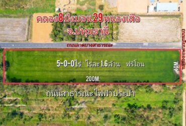 ที่ดินราคาถูก คลอง8 บึงบอน29 หนองเสือ จ.ปทุมธานี ติดถนนสาธาระณะ